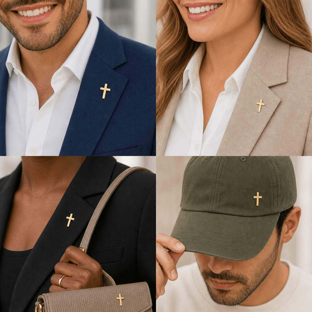 7/8 Inch Gold Cross Chenille Pin - Lapel Pin Corner