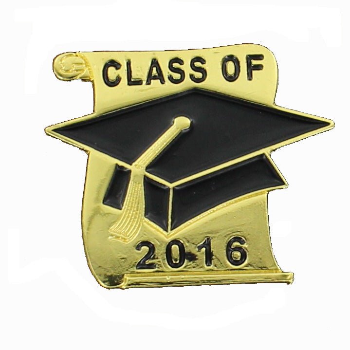 7/8 Inch Gold Graduation Hat & Scroll "Class of 2016" Lapel Pin - Lapel Pin Corner