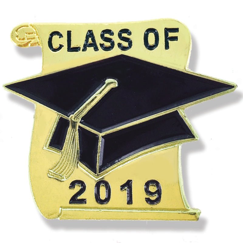 7/8 Inch Gold Graduation Hat & Scroll "Class of 2019" Lapel Pin - Lapel Pin Corner