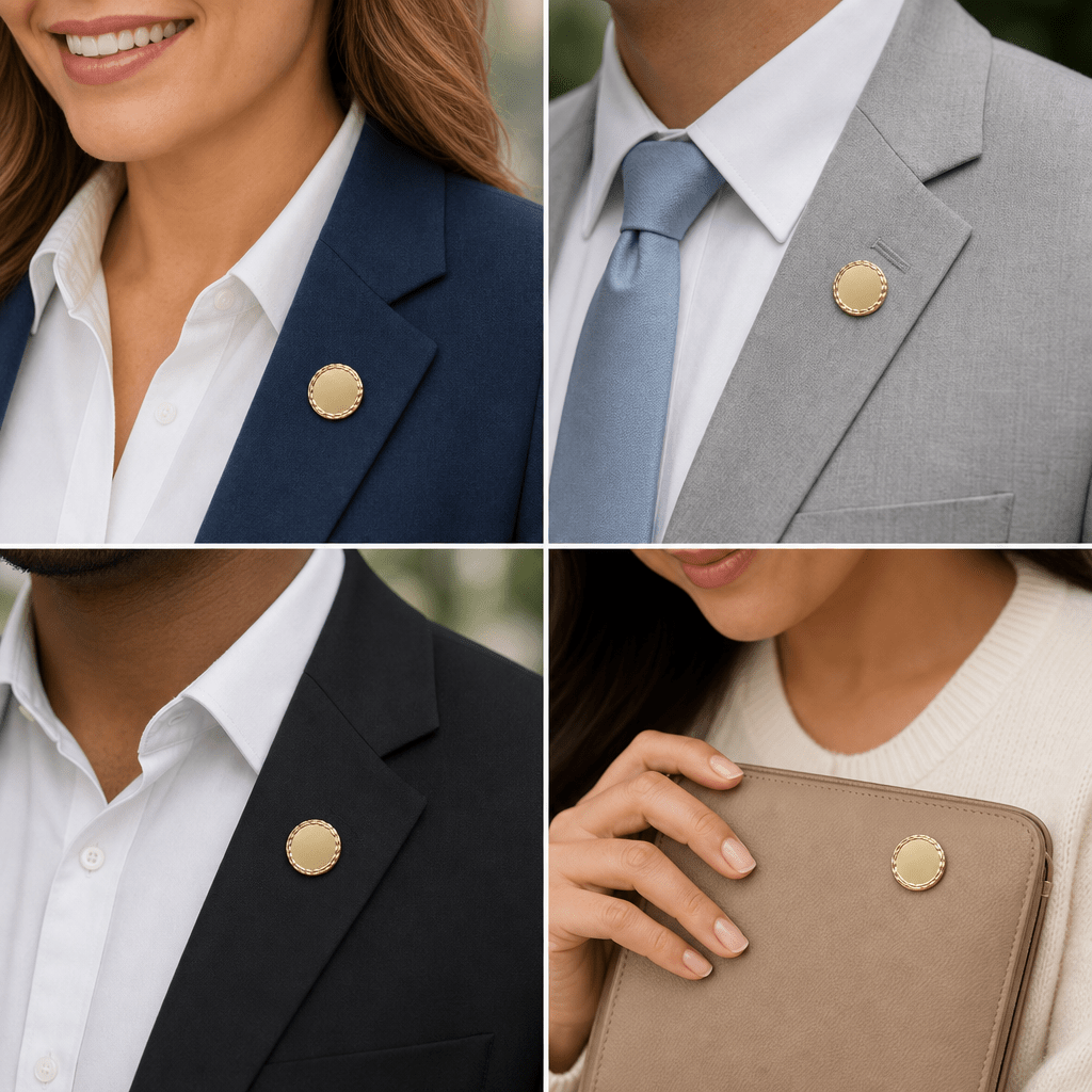 7/8 Inch Gold Plain Insert Medal with Bordered Wreath Lapel Pin - Lapel Pin Corner