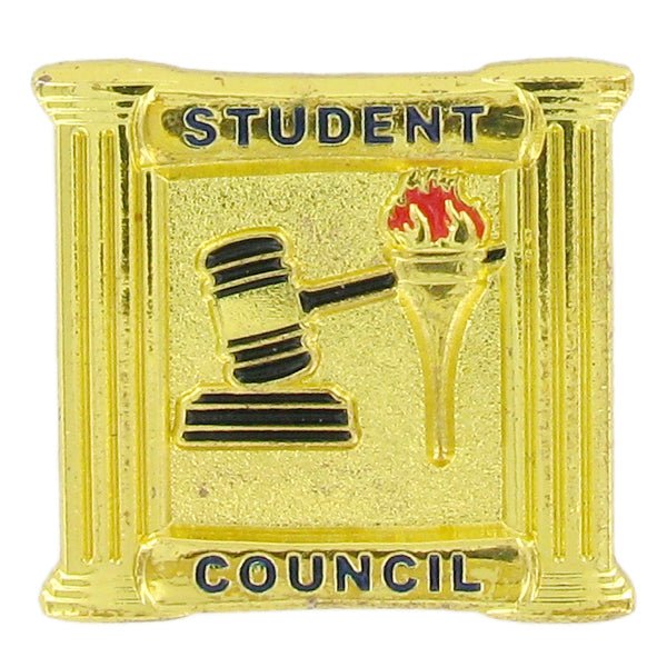 7/8 Inch Gold "Student Council" with Columns Gavel and Torch Enameled Lapel Pin - Lapel Pin Corner