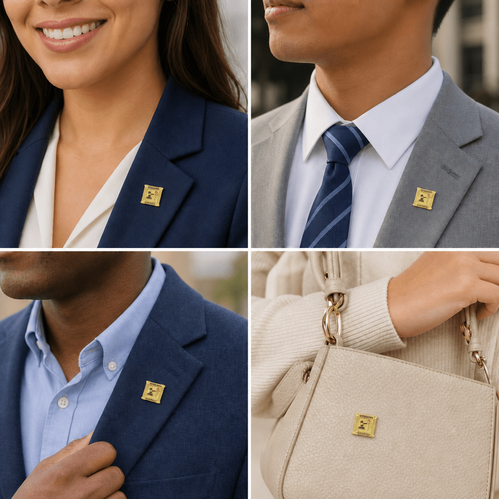 7/8 Inch Gold "Student Council" with Columns Gavel and Torch Enameled Lapel Pin - Lapel Pin Corner