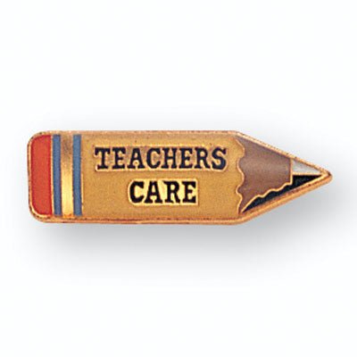 7/8 Inch Gold Teachers Care Pencil Enameled Lapel Pin - Lapel Pin Corner