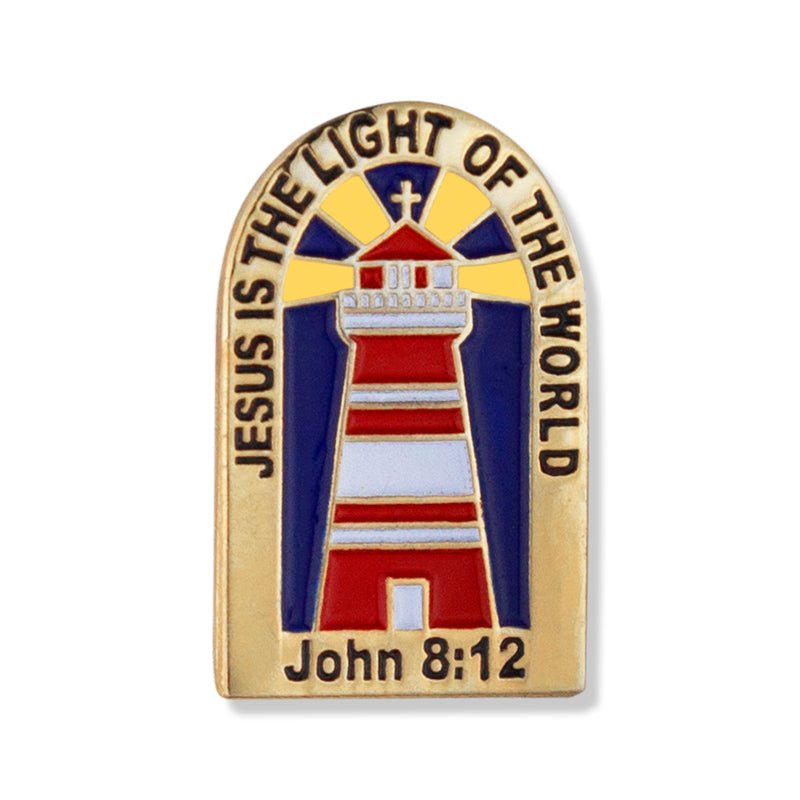 7/8 Inch Jesus is the Light of the World Lighthouse Lapel Pin - Lapel Pin Corner