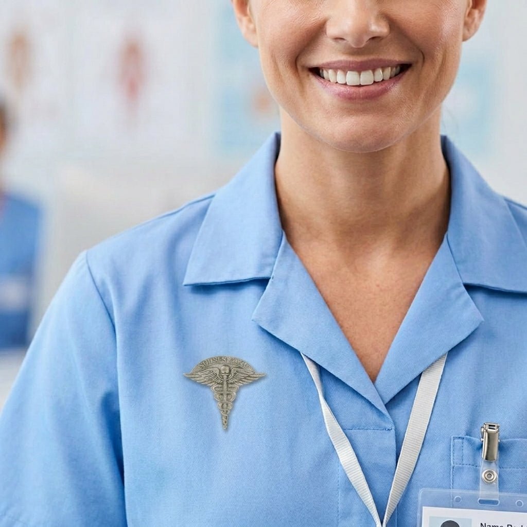 7/8 Inch Pewter Nurse Care Caduceus Emblem Lapel Pin - Lapel Pin Corner