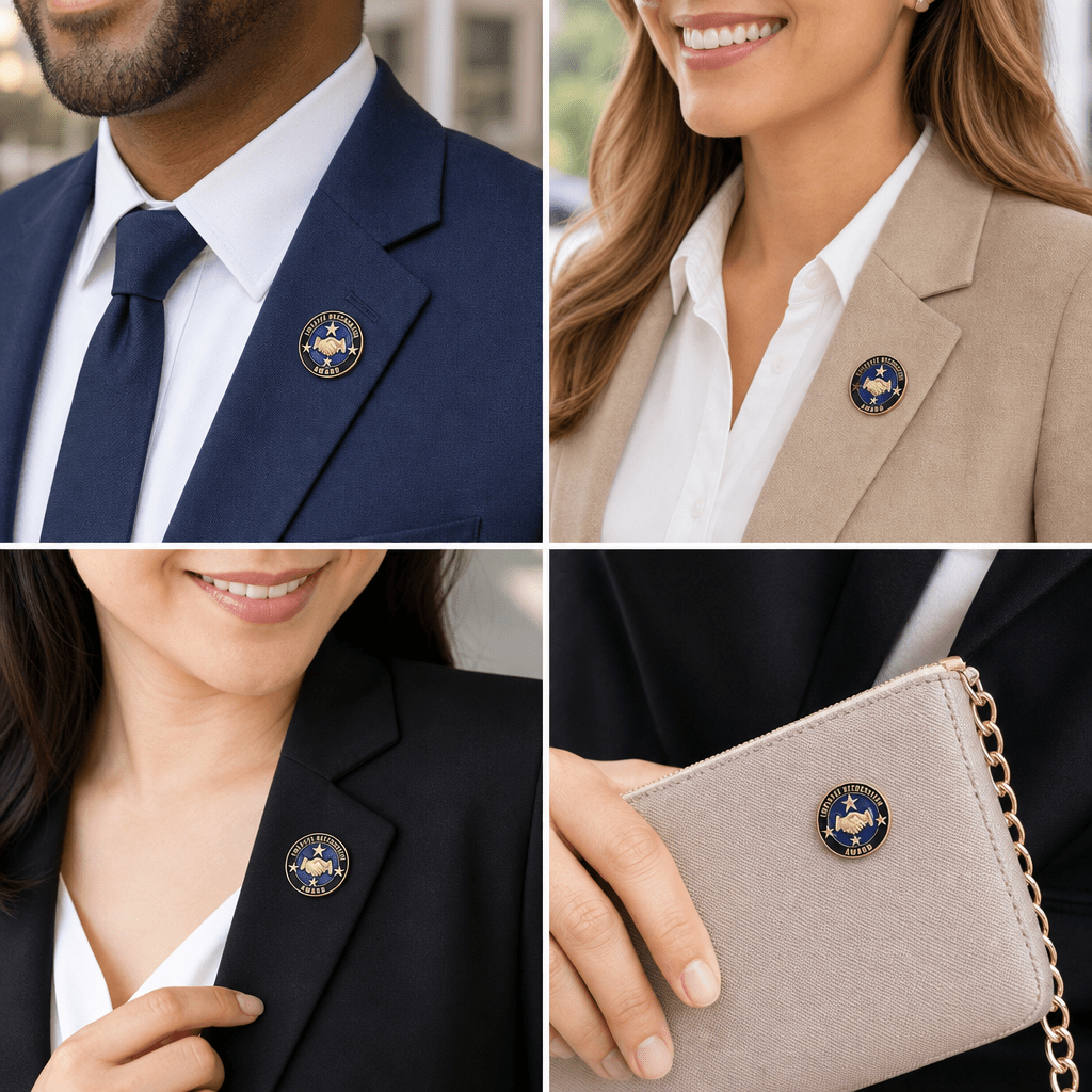 7/8 Inch Round Employee Recognition Award Pin - Lapel Pin Corner