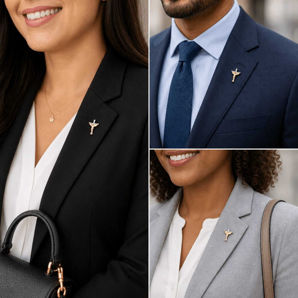 7/8 Inch Two-Tone Gold and Silver Risen Christ Cross Lapel Pin - Lapel Pin Corner