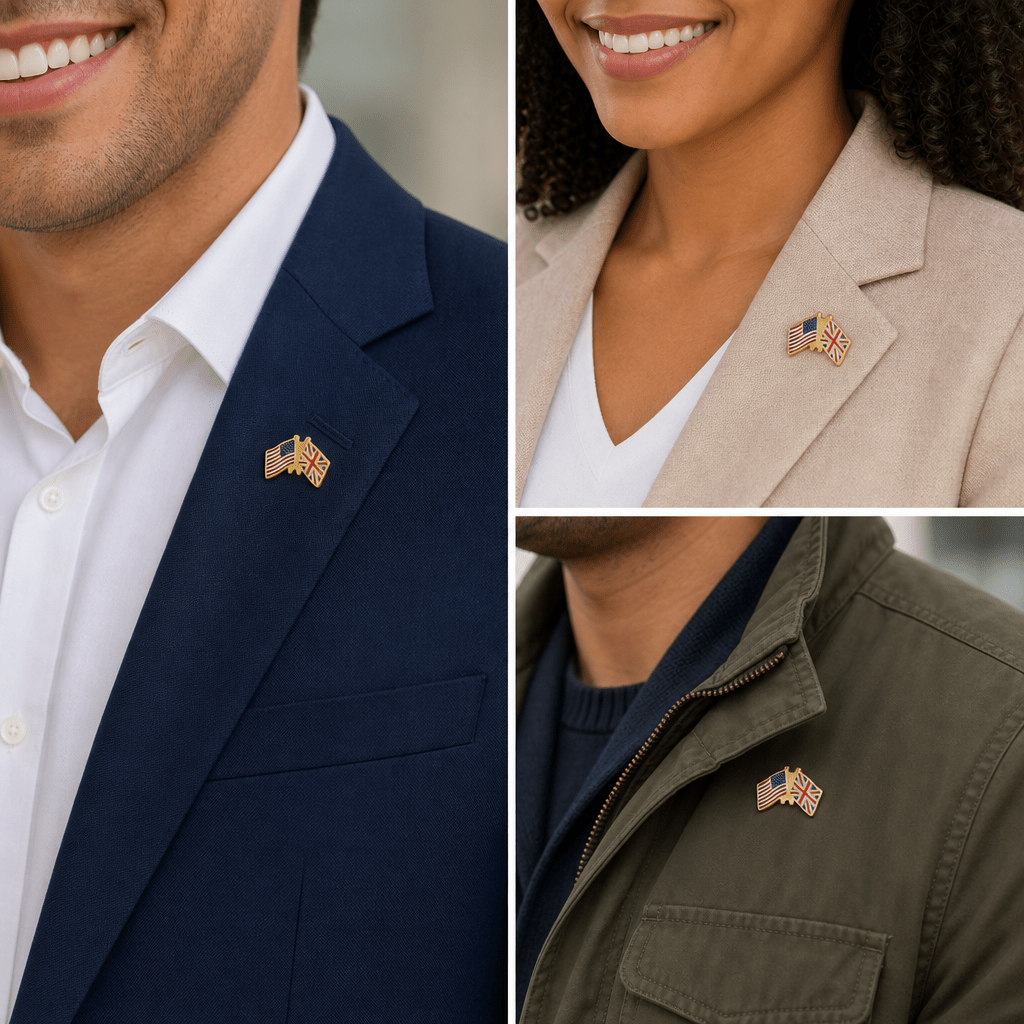 9/16 Inch American-British Flags Enameled Lapel Pin - Lapel Pin Corner