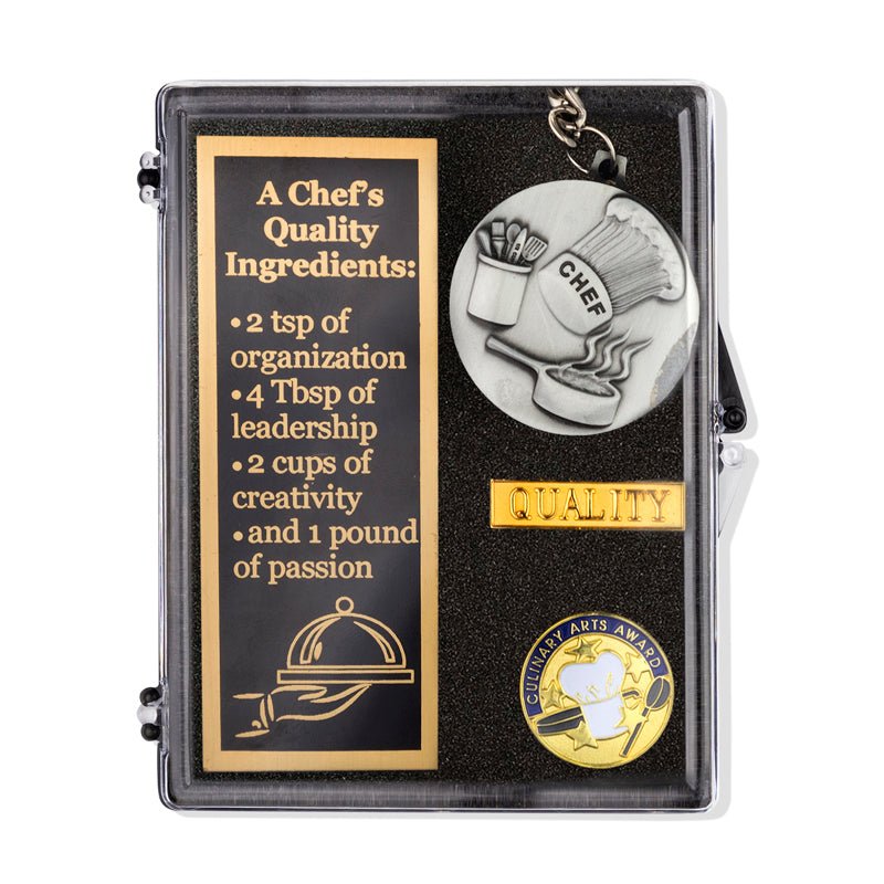 A Chef's "Quality Ingredients" Appreciation Boxed Gift Set-Includes Plaque, Keychain, and Lapel Pins-Brooches & Lapel Pins-Lapel Pin Corner