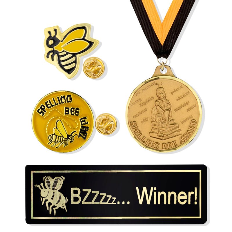 "Bzzz... Winner!" Spelling Bee Appreciation Boxed Gift Set-Includes Medal, Plaque, and Lapel Pins-Brooches & Lapel Pins-Lapel Pin Corner