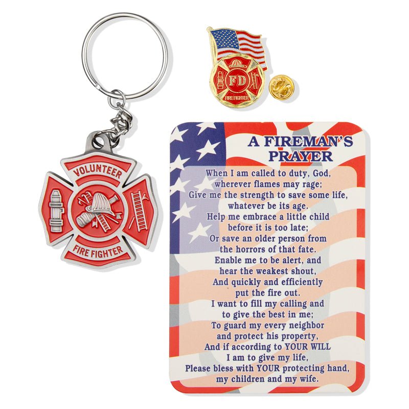 Firefighter "A Fireman's Prayer" Appreciation Boxed Gift Set-Includes Verse Card, Keychain, and Lapel Pin-Brooches & Lapel Pins-Lapel Pin Corner