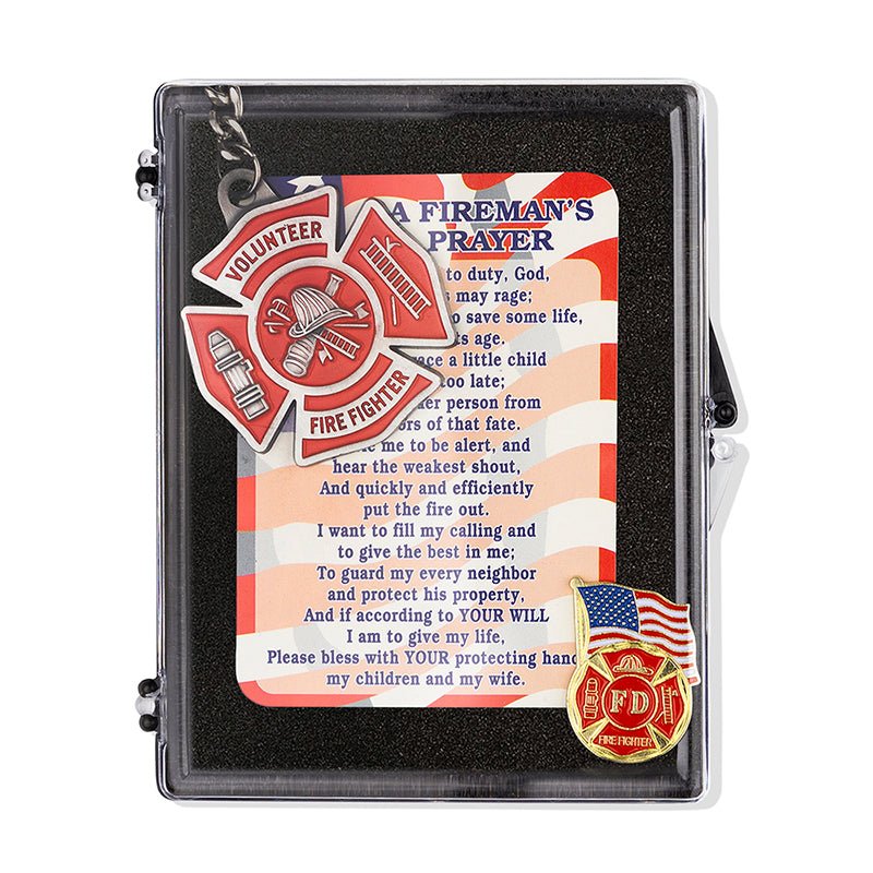 Firefighter "A Fireman's Prayer" Appreciation Boxed Gift Set-Includes Verse Card, Keychain, and Lapel Pin-Brooches & Lapel Pins-Lapel Pin Corner