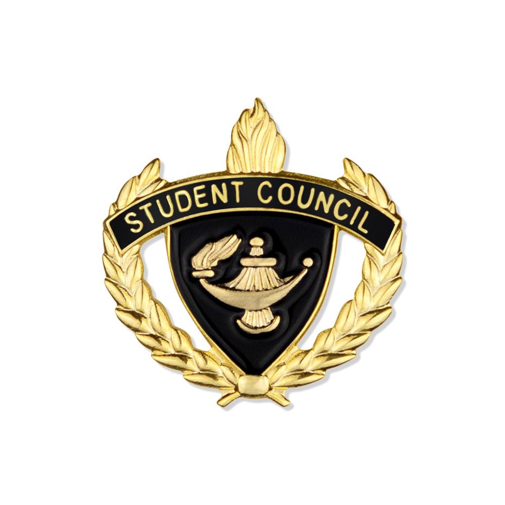 1 Inch Gold "Student Council" with Lamp of Learning and Wreaths Enameled Lapel Pin-Brooches & Lapel Pins-Lapel Pin Corner