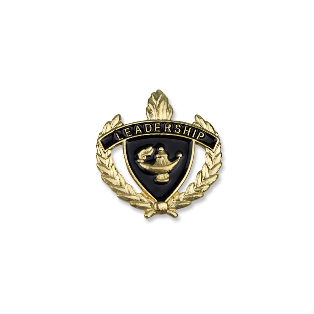 1 Inch Gold "Leadership" with Lamp of Learning and Wreaths Enameled Lapel Pin-Brooches & Lapel Pins-Lapel Pin Corner