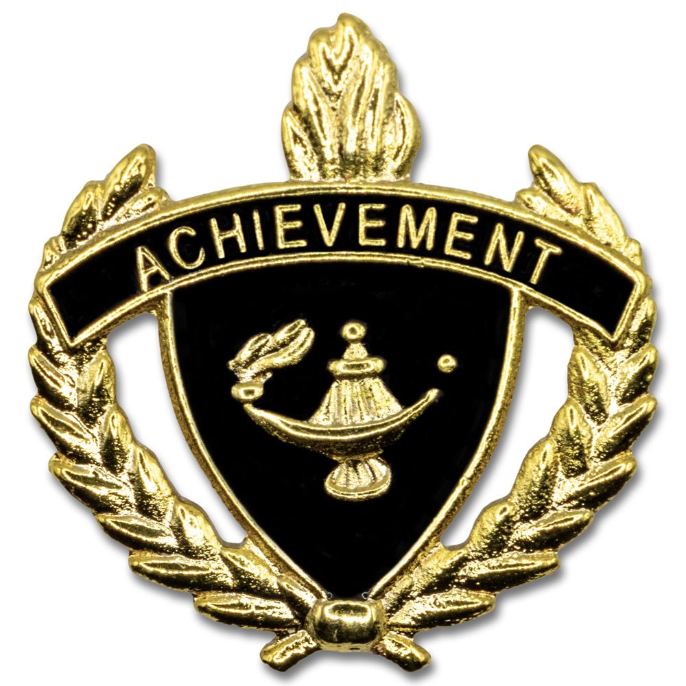 1 Inch Gold "Achievement" with Lamp of Learning and Wreaths Enameled Lapel Pin-Brooches & Lapel Pins-Lapel Pin Corner