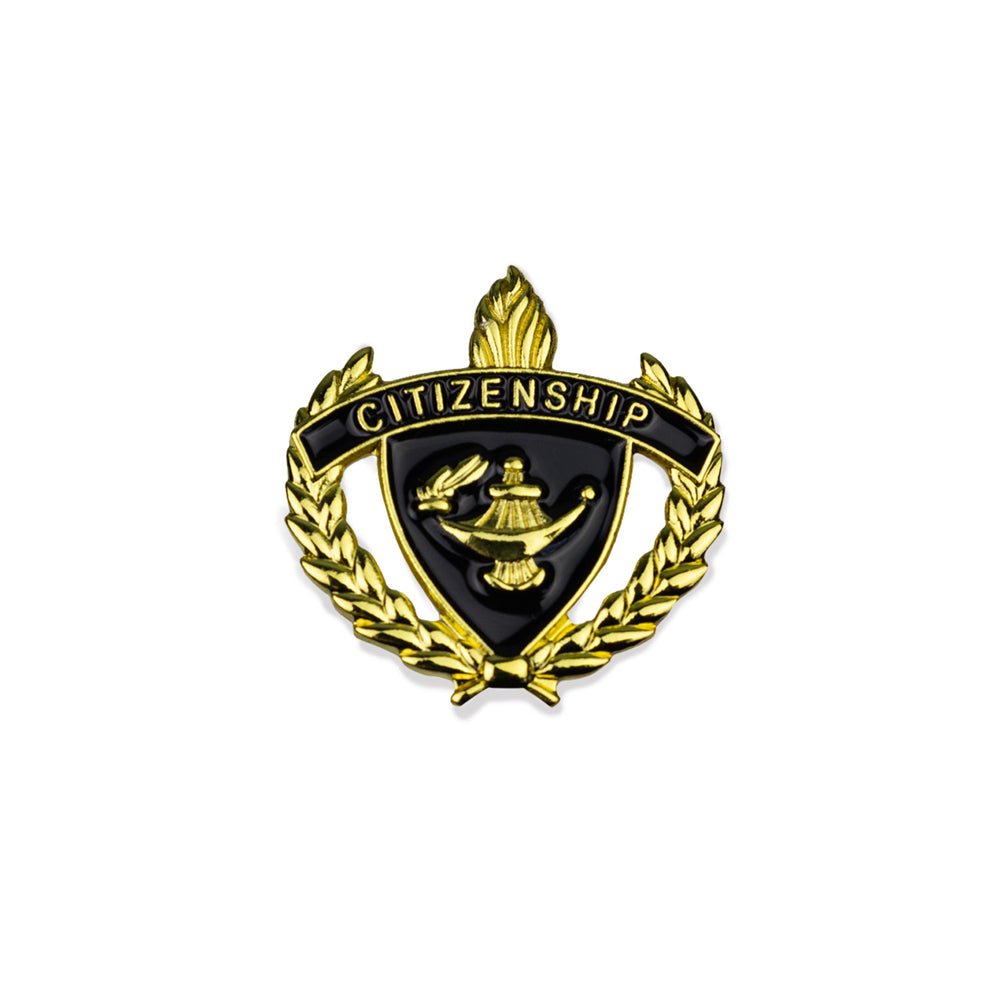1 Inch Gold "Citizenship" with Lamp of Learning and Wreaths Enameled Lapel Pin-Brooches & Lapel Pins-Lapel Pin Corner