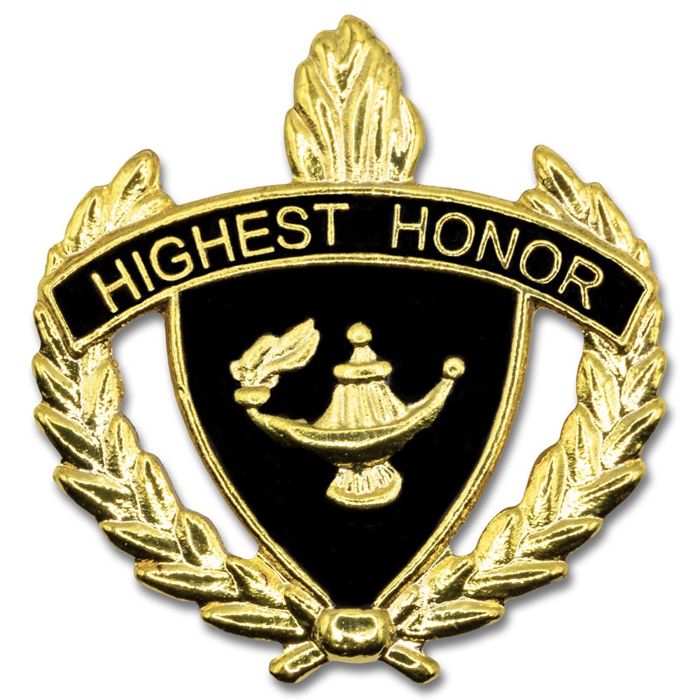 1 Inch Gold "Highest Honor" with Lamp of Learning and Wreaths Enameled Lapel Pin-Brooches & Lapel Pins-Lapel Pin Corner