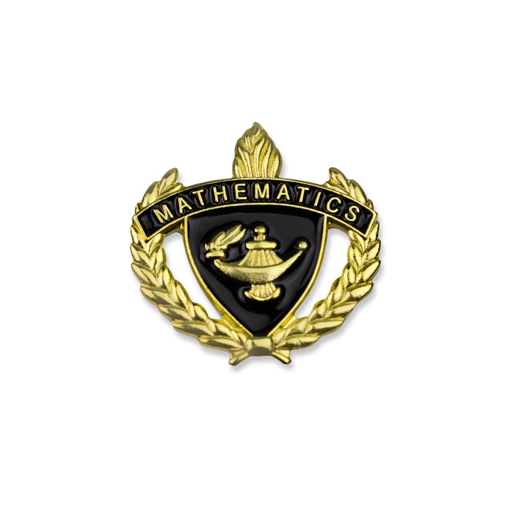 1 Inch Gold "Mathematics" with Lamp of Learning and Wreaths Enameled Lapel Pin-Brooches & Lapel Pins-Lapel Pin Corner