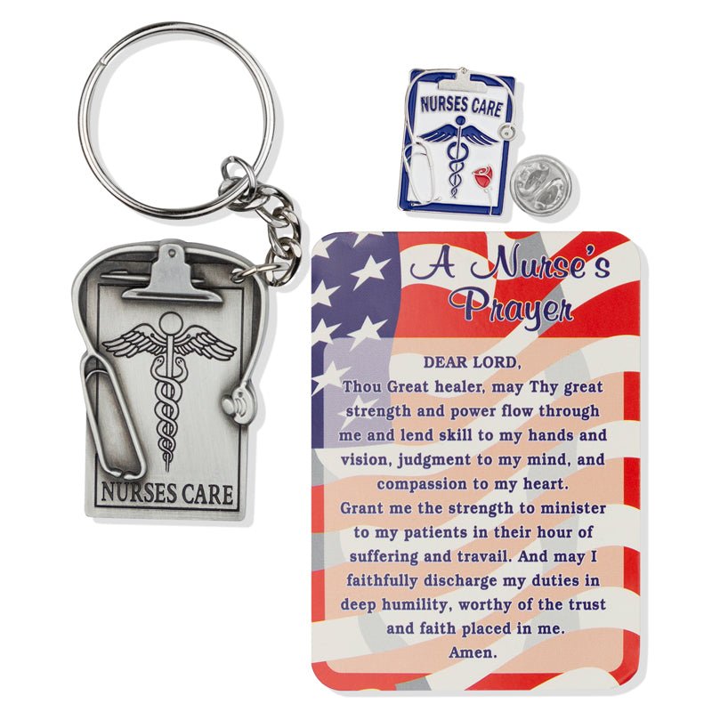 "Nurses Care" Appreciation Boxed Gift Set-Includes Verse Card, Keychain, and Lapel Pin-Brooches & Lapel Pins-Lapel Pin Corner