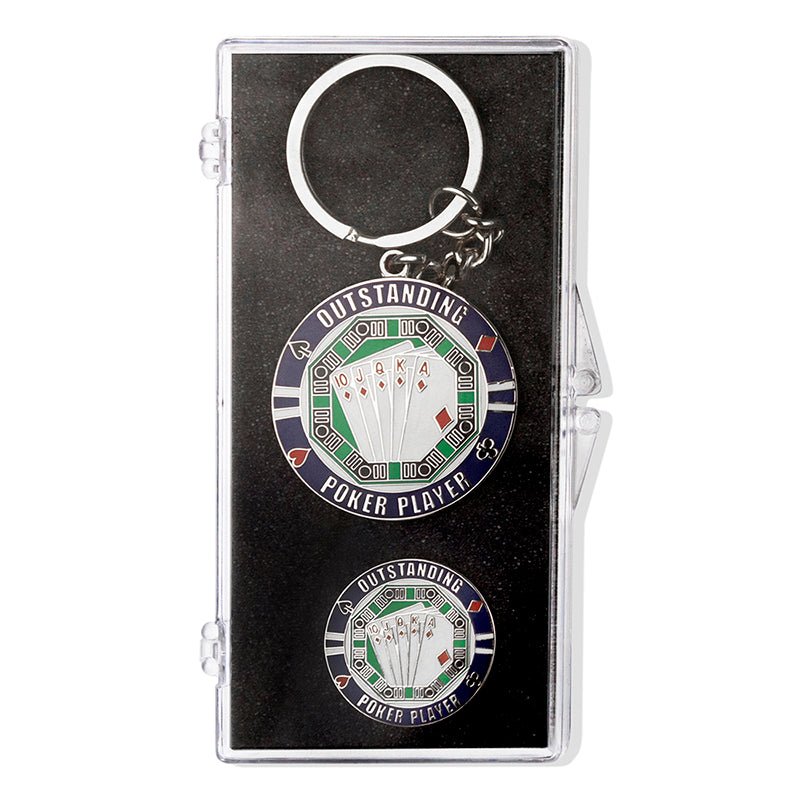 Poker Player Boxed Gift Set in Silver-Includes Keychain and Lapel Pin-Brooches & Lapel Pins-Lapel Pin Corner