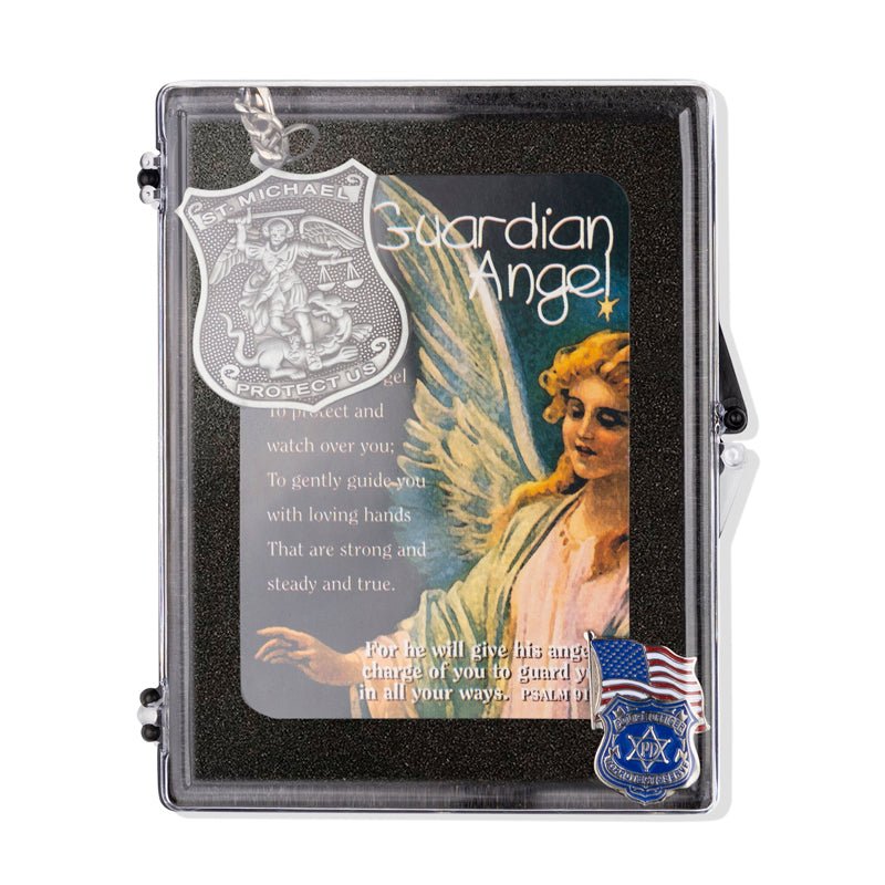 Police Officer "Guardian Angel" Appreciation Boxed Gift Set-Includes Verse Card, Keychain, and Lapel Pin-Brooches & Lapel Pins-Lapel Pin Corner