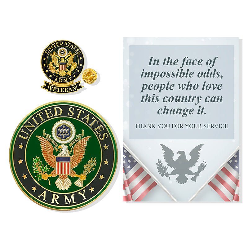 United States Army Veteran "God Bless America" Appreciation Boxed Gift Set-Includes Decorative Card, Medallion Disc, and Lapel Pin-Brooches & Lapel Pins-Lapel Pin Corner