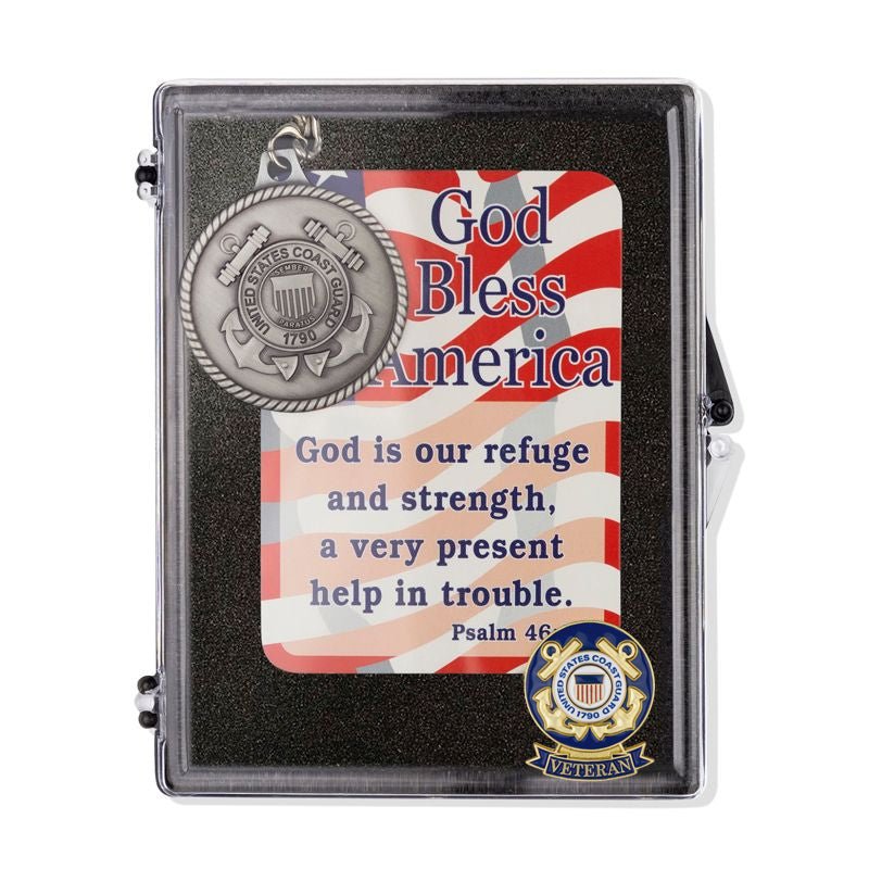 United States Coast Guard Veteran "God Bless America" Appreciation Boxed Gift Set-Includes Verse Card, Keychain, and Lapel Pin-Brooches & Lapel Pins-Lapel Pin Corner