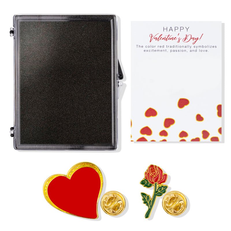 "Happy Valentine's Day" Color Themed Lapel Pin Gift Set - Includes Two Lapel Pins and Decorative Card - Lapel Pin Corner