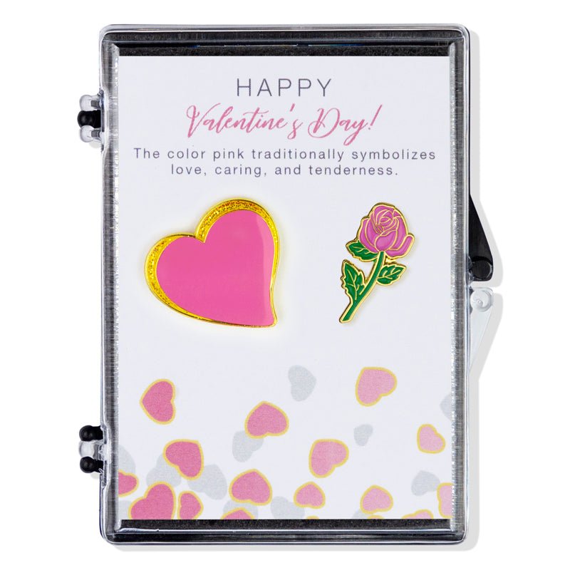"Happy Valentine's Day" Color Themed Lapel Pin Gift Set - Includes Two Lapel Pins and Decorative Card - Lapel Pin Corner