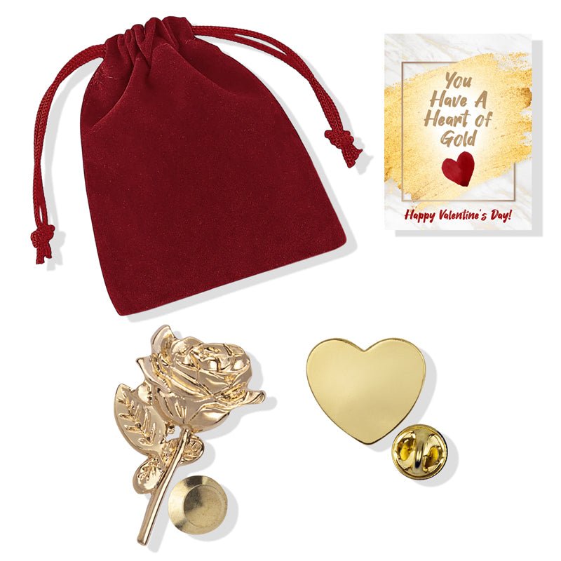 "Heart of Gold" Lapel Pin Appreciation Gift Set - Includes 2 Pins, Greeting Card, and Gift Bag - Lapel Pin Corner