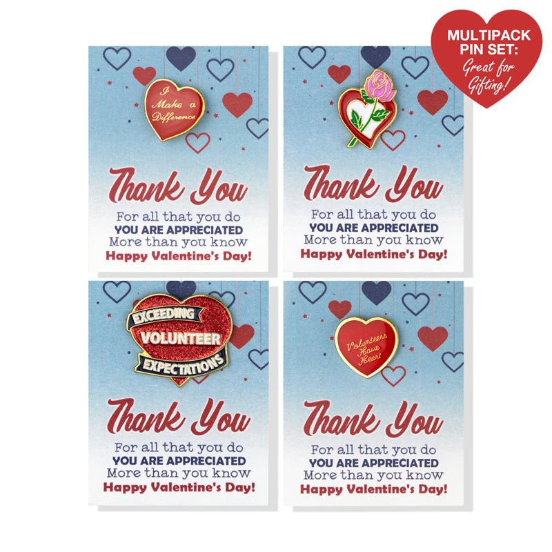 "Volunteers Have Heart" Lapel Pin Appreciation Gift Set - Includes 4 Individually Carded Pins - Lapel Pin Corner